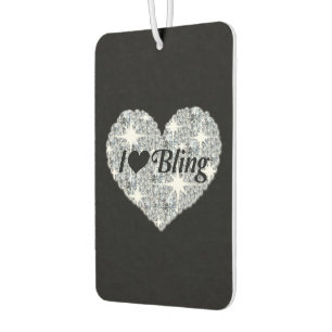 Funky silver 'I Love Bling' quote diamond heart Air Freshener