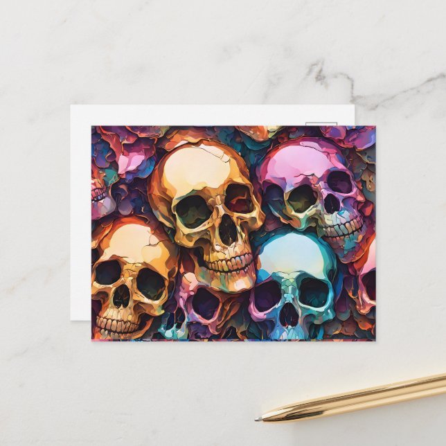 Funky Skulls Holiday Postcard (Front/Back In Situ)