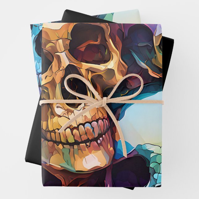 Funky Skulls Wrapping Paper Sheet (In situ)