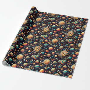 funky Solar System pattern Wrapping Paper 