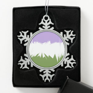 Funky Spiky ZigZag Abstract Genderqueer Pride Flag Snowflake Pewter Christmas Ornament