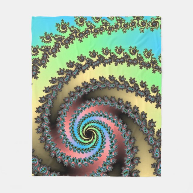 Funky Spiral Pastel Rainbow Fractal Fleece Blanket (Front)