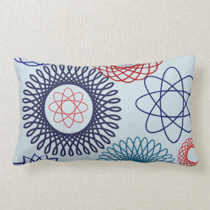 Funky Spirograph Geometric Pattern Blue Red Lumbar Pillow