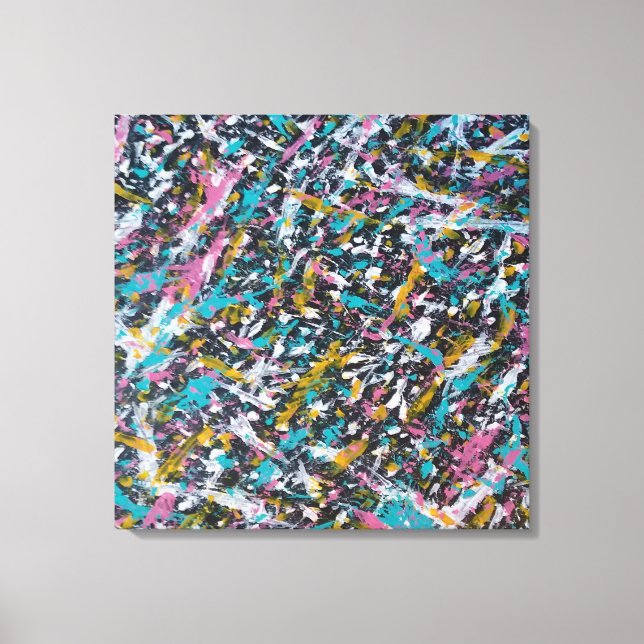 Funky Splatter Art on Black Canvas Print (Front)