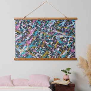 Funky Splatter Art on Black Hanging Tapestry