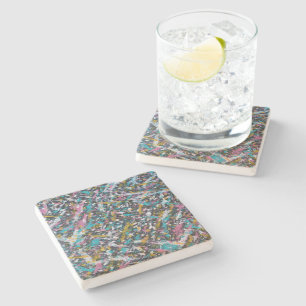Funky Splatter Art on Black  Stone Coaster