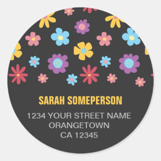 Funky Spring Flower Pattern Return Address Classic Round Sticker