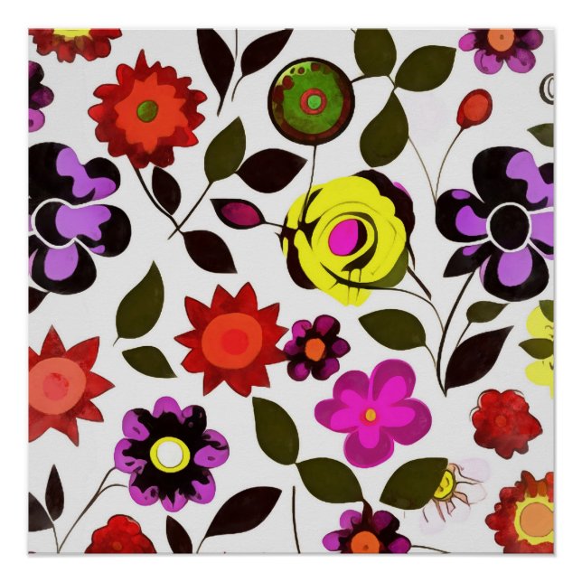 Funky Spring Flowers Seventies Style Poster (Front)