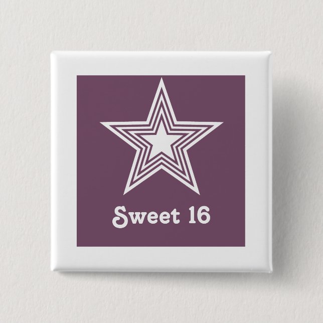 Funky Star Sweet 16 Button, Purple 2 Inch Square Button (Front)