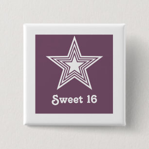 Funky Star Sweet 16 Button, Purple 2 Inch Square Button