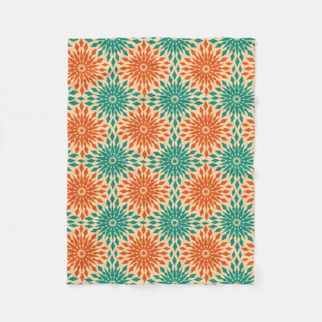 Funky Starburt Teal & Orange Design Fleece Blanket (Front)