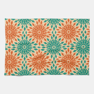 Funky Starburt Teal & Orange Design Kitchen Towel