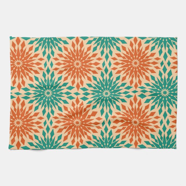 Funky Starburt Teal & Orange Design Kitchen Towel (Horizontal)