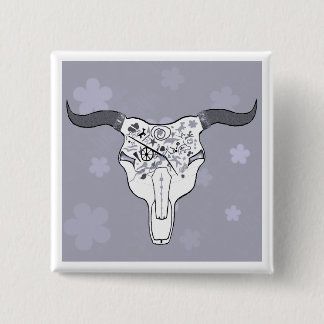 Funky Steer Skull tattoo Button