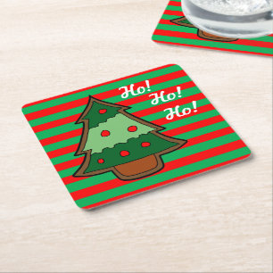 Funky Stripes and Christmas Tree Square Paper Coaster