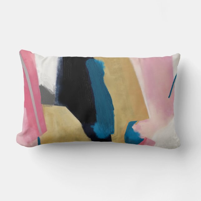 Funky Stripes /Teal Pink Gold Black Grey Lumbar Pillow (Front)