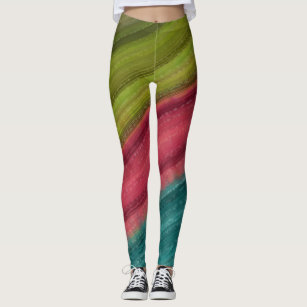 Funky Stripes with painted design - hot pink blue Leggings