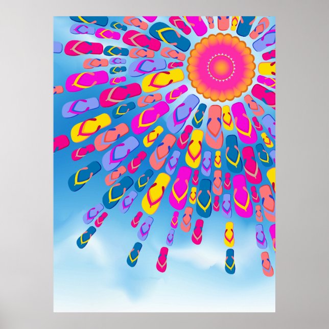Funky Summer Sun Flip-Flops Rays Poster (Front)