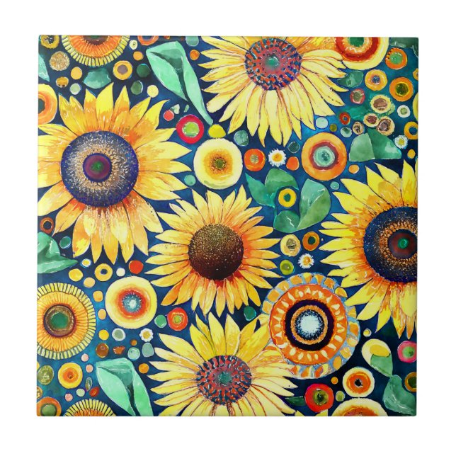 Funky Sunflowers Tile (Front)