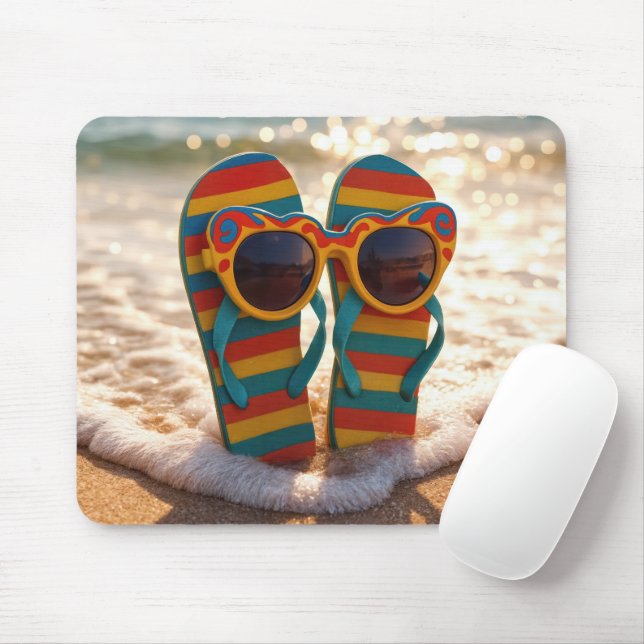 Funky Sunglasses On Flip-flops In Ocean Surf  Mouse Pad (With Mouse)