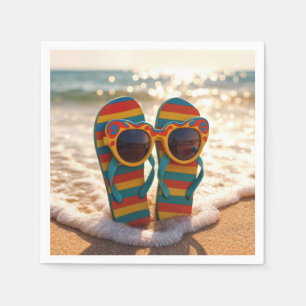 Funky Sunglasses On Flip-flops In Ocean Surf  Napkin