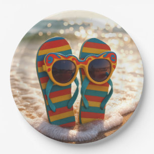 Funky Sunglasses On Flip-flops In Ocean Surf  Paper Plate