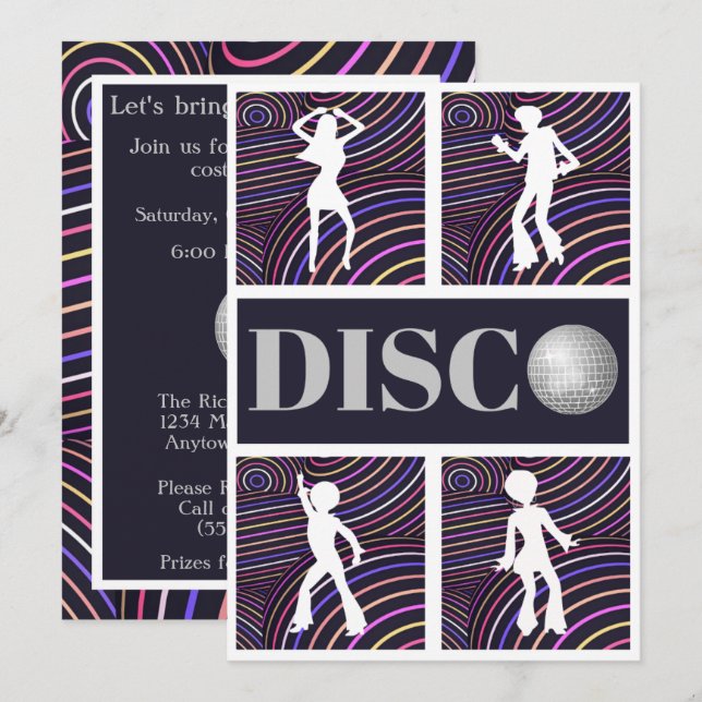 Funky Swirls Disco Theme 70's Party Invitation (Front/Back)