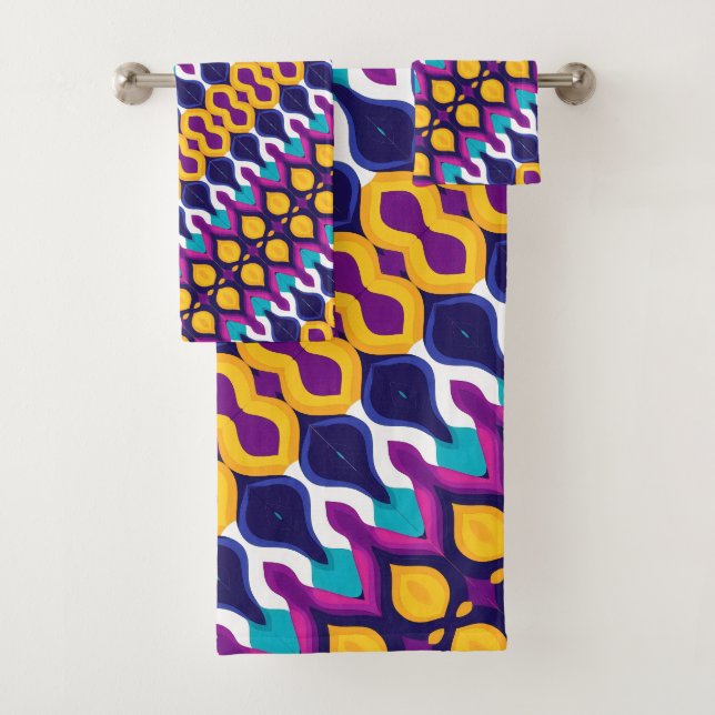 Funky symmetrical pattern bath towel set (Insitu)