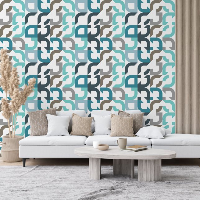 Funky Teal Blue Brown Grey Retro Art Pattern Wallpaper (Creator Uploaded)