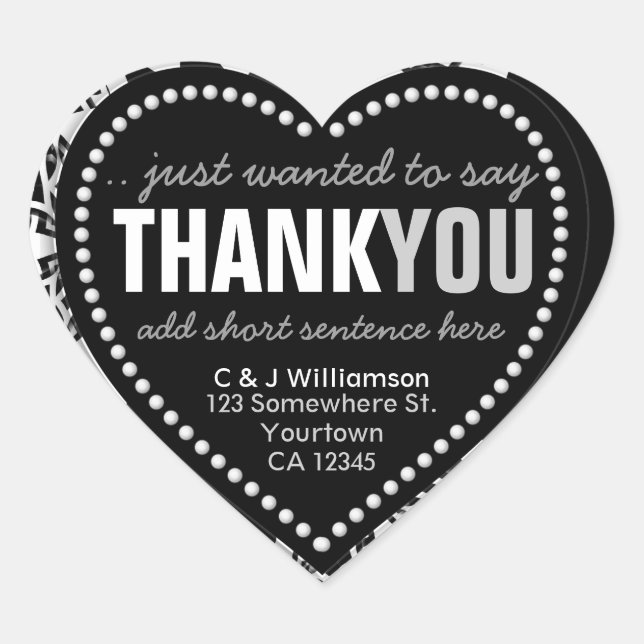 Funky Thank You Abstract Black+White Heart Sticker (Front)