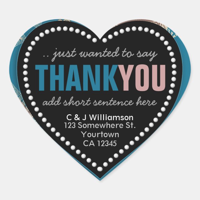 Funky Thank You Abstract Teal Mocha Heart Heart Sticker (Front)