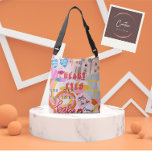 Funky Tote bag  80s style<br><div class="desc">This colourful funky Tote Bag original art piece features a funky patchwork 80s style on a colourful abstract background of dusty blue and tangerine orange with pink, yellow, and green. This fun, funky tote bag is full of artsy style and can be customized with your name! Your next shopping trip...</div>