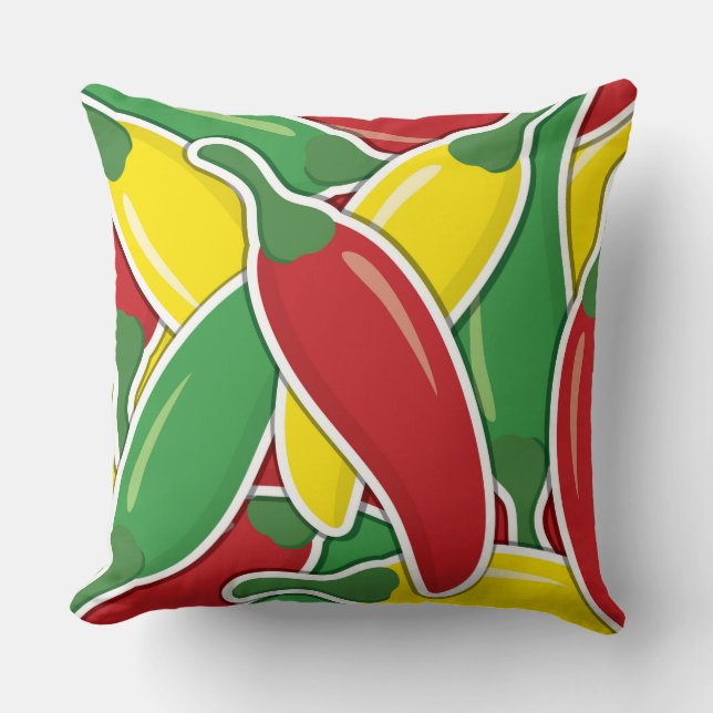 Funky traffic light chilli peppers throw pillow (Front)