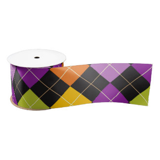 Funky Trendy Retro Abstract Halloween Pattern Satin Ribbon