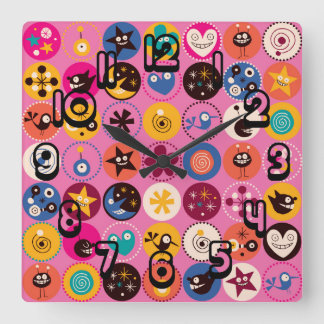Funky Trendy Retro Abstract Pattern Square Wall Clock