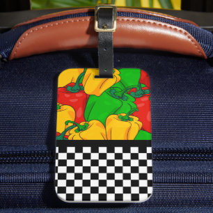 Funky Tri Coloured Peppers and Chequerboard  Luggage Tag