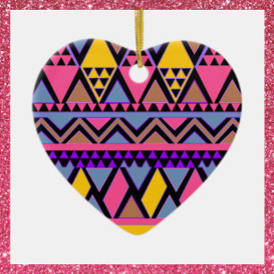 Funky Tribal Colourful Pink and Yellow Ceramic Ornament