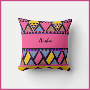 Funky Tribal Colourful Pink and Yellow Throw Pillo Pillow