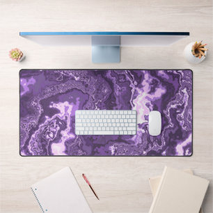 Funky Trippy Boho Hippie Monochrome Purple Marble  Desk Mat