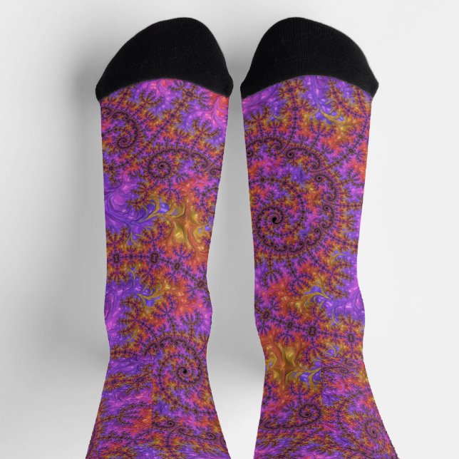 Funky Trippy Colorful Vibrant Spiraling Fractal Socks (Top)