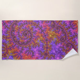 Funky Trippy Colourful Vibrant Spiralling Fractal Beach Towel