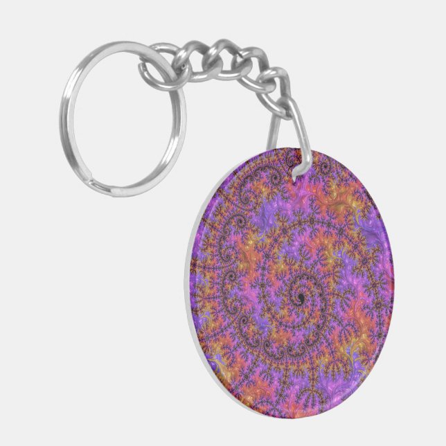 Funky Trippy Colourful Vibrant Spiralling Fractal Keychain (Front Left)