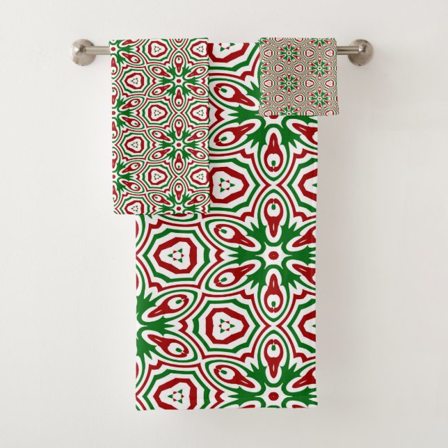 Funky Trippy Eclectic Boho Christmas Kaleidoscope  Bath Towel Set (Insitu)