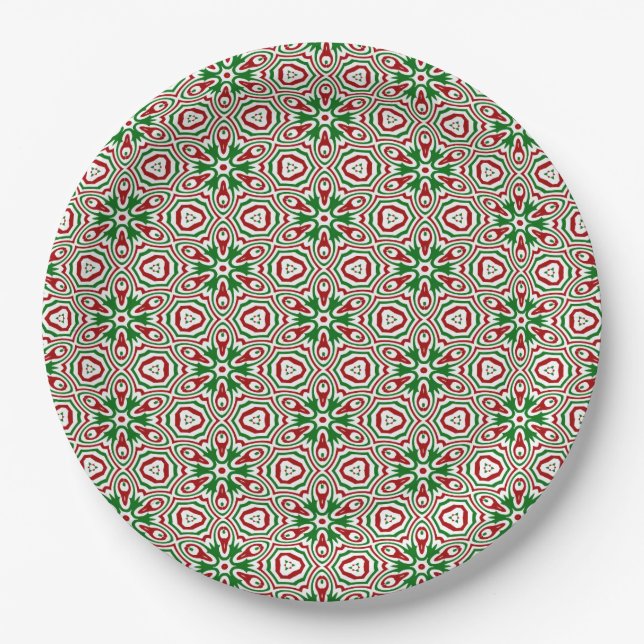 Funky Trippy Eclectic Boho Christmas Kaleidoscope  Paper Plate (Front)