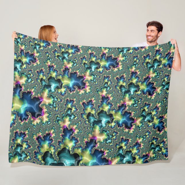 Funky Trippy Eclectic Boho Hippie Abstract Fractal Fleece Blanket (In Situ)