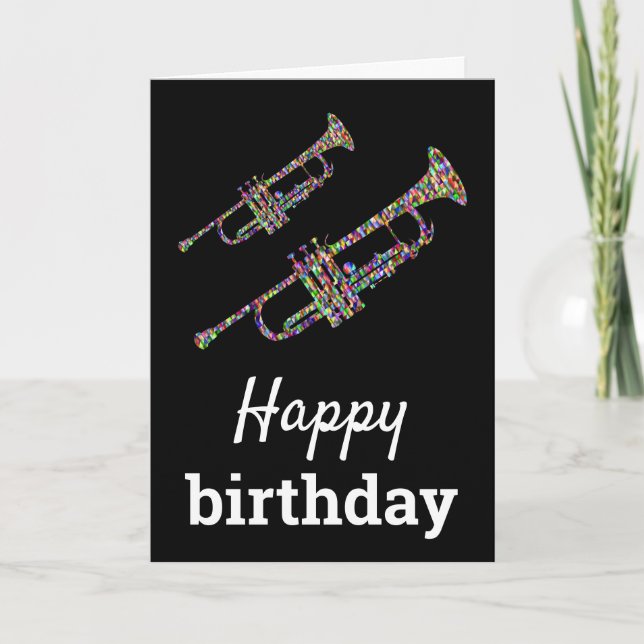 Funky trumpet colorful music Happy Birthday Card (Front)