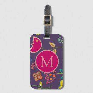 Funky Tulip Pattern Purple Monogram Luggage Tag
