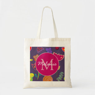 Funky Tulip Pattern Purple Monogram Personalised Tote Bag