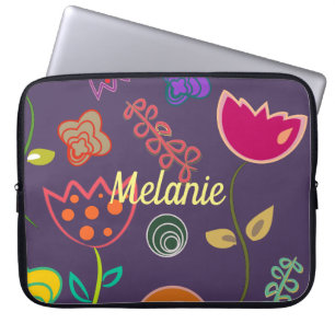 Funky Tulip Purple Pattern Personalised Laptop Sleeve