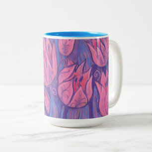 Funky Tulips Spring Flowers Floral Pastel Painting Two-Tone Coffee Mug